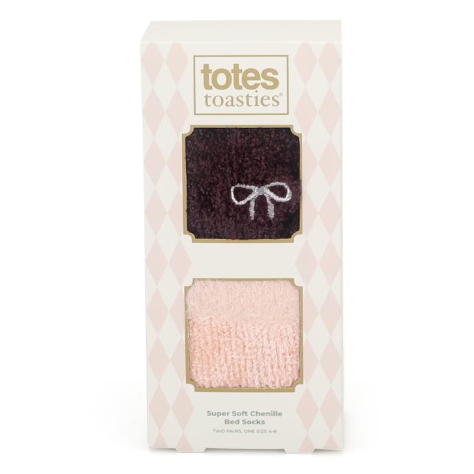 totes toasties® Ladies Chenille Super Soft Bed Socks (Twin Pack) Burgundy / Pink Extra Image 6